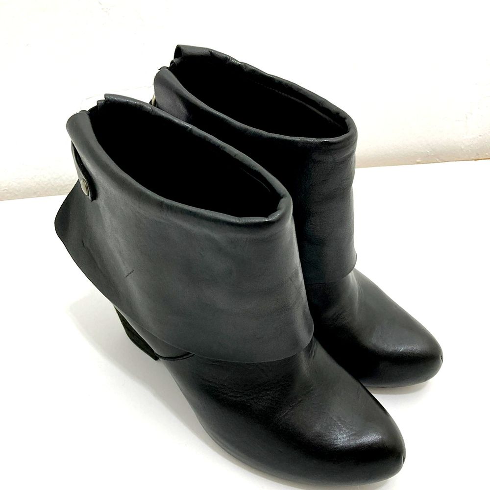 Kork-Ease Black Fold-Over Leather Ankle Boots